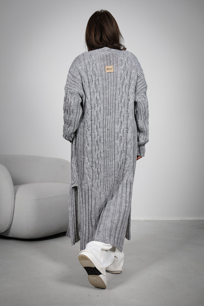 Kardigan damski - Long Pleciony Warkocz